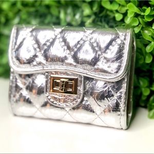 Mini Silver Quilted Turnlock Card Case